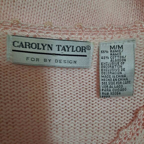 Vintage 80s Pastel Pink Sweater Beaded Floral Short Sleeve Cotton Ramie Size M - Picture 8 of 8